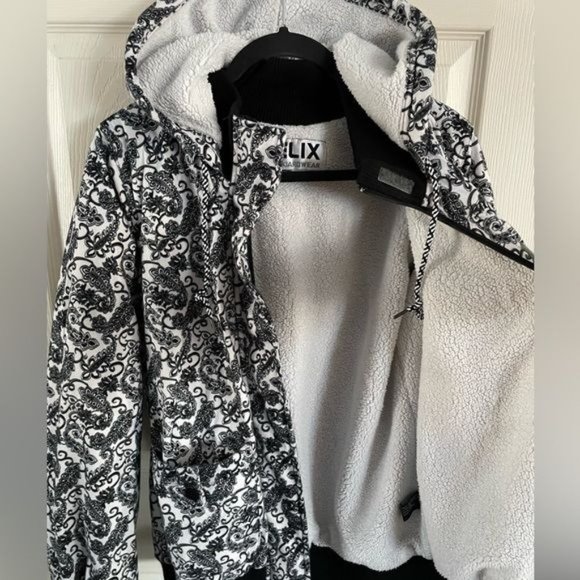 Helix Snowboardwear Medium Black & White Paisley Coat Zip Jacket - Picture 7 of 16